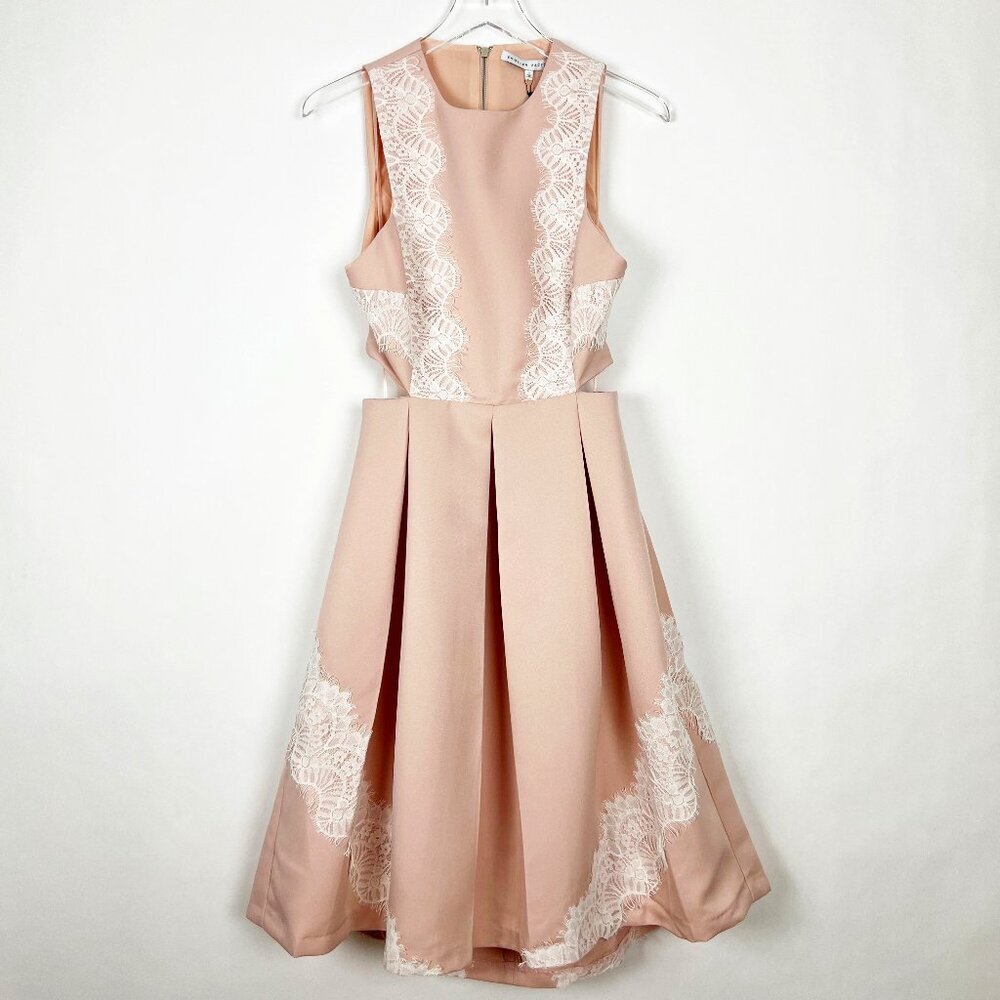 NWT English Factory Cut Out Midi Dress Women's Size M Peachy Pink Lace Trim